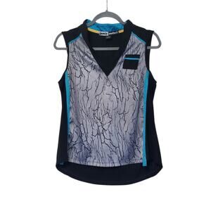 Jamie Sadock Gray Turquoise Accents Abstract Sleeveless Golf Top, Women's Medium